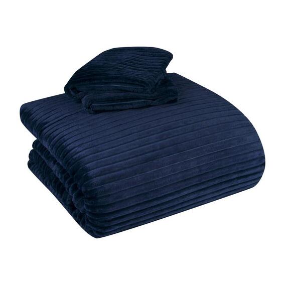 ALWAYS HOME NAVY RIBBED PLANNEL COMFORTER SET Q