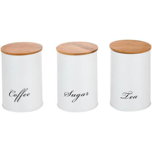 MAINSTAYS CANISTER SET 3 WHITE AND BAMBOO